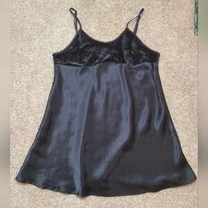 Vintage Satin And Velvet Black Nightie Nightgown Slip Dress Adjustable Straps